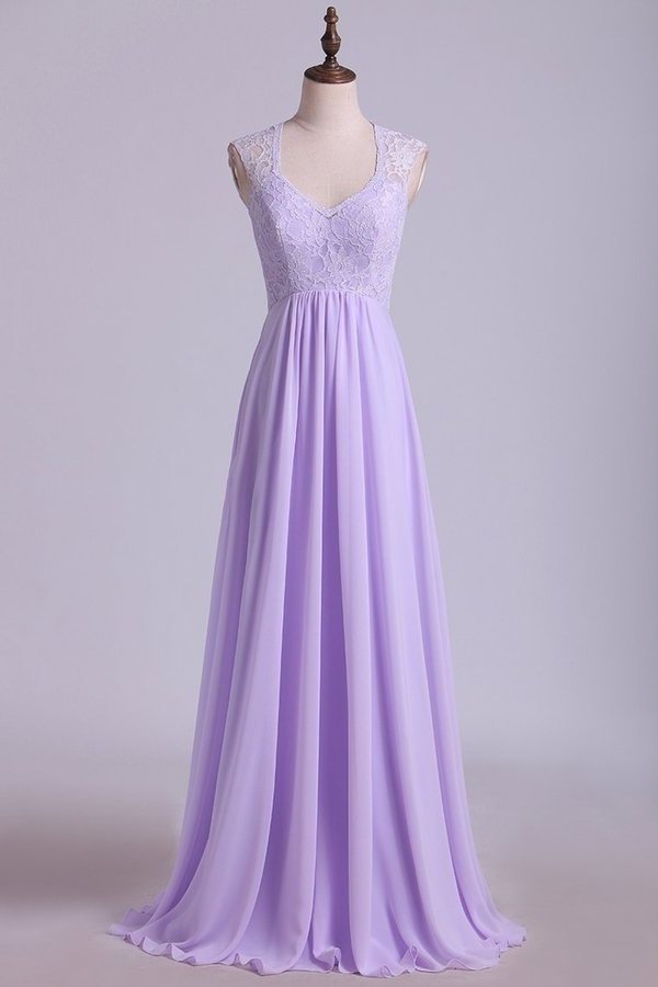 2022 Bridesmaid Dresses V-Neck A Line Floor Length Lace & PM5JQ55T