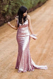 Sparkly Spaghetti Straps V Neck Prom Dresses With Sequins Dance STKPEDSHJM6