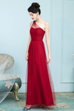 Martha A-Line/Princess Chiffon Natural Waist Sleeveless Floor Length One Shoulder Bridesmaid Dresses