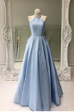 Open Back Floor Length Prom Dress With Pearls A Line Sleeveless Formal STKP74AHYZK