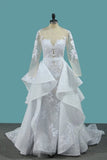 2024 Scoop Long Sleeves Tulle & Lace Mermaid With Applique Chapel Train PN95HHGG