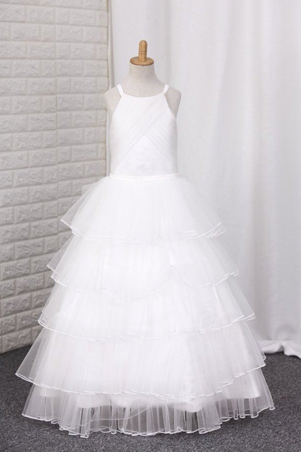 2024 Tulle With Ruffles And Handmade Flower A Line Flower PHF61GBB