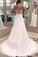 A Line V Neck Open Back Chiffon Ivory Lace Long Lace up Wedding Dresses with Appliques