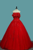2024 Ball Gown Tulle Boat Neck With Applique And Beading P6K1TTQS