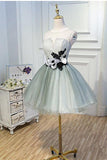 Luxury Waist Flowers See Through Backside Lolita Dress, Short Tulle Homecoming Dresses STK14980