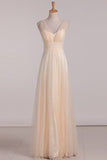 2024 Tulle V Neck Bridesmaid Dresses A Line With Ruffles PE8R1NNB