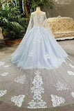 2024 Tulle Tiffany Blue Wedding Dresses Lace Up With Appliques And Beads PZCCX2A6