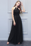 Amira Sleeveless Halter Natural Waist A-Line/Princess Tulle Floor Length Bridesmaid Dresses
