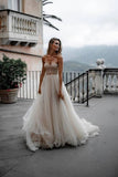 Rustic A Line Tulle Sweetheart Strapless Wedding Dresses, Sleeveless Beach Bridal Dresses STK15526