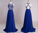 Backless Royal Blue Open Back Sleeveless Halter Chiffon Formal Gown For Senior Teens