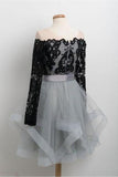 A Line Black Lace Off Shoulder Homecoming Dresses With PAX1151P