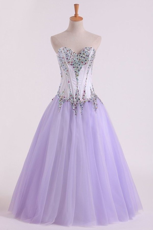 2024 Tulle Sweetheart Beaded Bodice Ball Gown Quinceanera Dresses PLRA88Z9