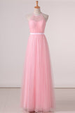 2024 Floor Length Halter Ruched Bodice A Line Tulle Bridesmaid P328JGTG