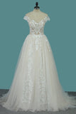 2024 A Line Tulle Wedding Dresses Scoop Cap Sleeve PQ25TFEY