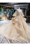 Ball Gown Wedding Dresses Sweetheart 3/4 Sleeves Top Quality Appliques PLL228J1