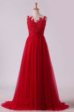 2024 Evening Dresses Scoop A Line Tulle With Applique Open PYG8TGRC