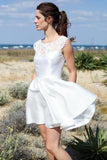A Line Round Neck Open Back Short Beach Wedding Dress with Lace Pockets STK15018