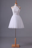 2024 White Halter Homecoming Dresses A-Line Tulle Short/Mini PRKYAZDQ
