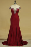 2024 Evening Dresses Mermaid Off The Shoulder Spandex With Beads And P4ZRL7NK