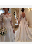 2024 Long Sleeve Wedding Dresses A Line Satin Court PTPQSX31