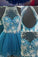 Modern Jewel Short Open Back Blue Homecoming Dress with Beading