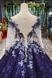 Ball Gown Long Sleeves Sequins Scoop Prom Dress Puffy Quinceanera PD7K4YF7