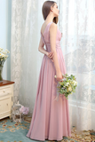 Madeleine V-Neck Sleeveless A-Line/Princess Natural Waist Floor Length Chiffon Bridesmaid Dresses