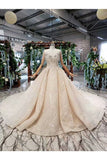 Ball Gown Wedding Dresses Scoop Short Sleeves Top Quality Appliques PEP4GH6L