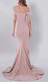 Blush Pale Pink Sexy Off the Shoulder Mermaid Charming Satin Sweep Train Prom Dresses