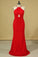2022 Red Plus Size Scoop Prom Dresses Floor Length Spandex With Beading PK31SDMD