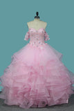 2024 Sweetheart Quinceanera Dresses Tulle With Applique P4QZLQ45