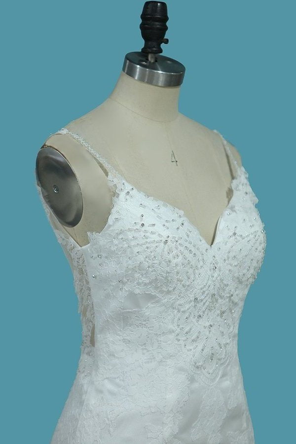 2024 Spaghetti Straps Mermaid Wedding Dresses Tulle With PPFA6RY3