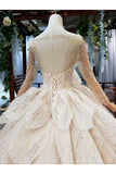 Ball Gown Wedding Dresses Scoop Long Sleeves Top Quality Appliques PXYG788A