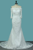 2024 Lace Mermaid Boat Neck 3/4 Length Sleeves Wedding Dresses PMFGPRR6