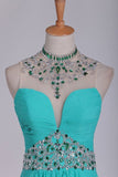 2024 Sexy Open Back High Neck With Beads And Ruffles Prom Dresses A PQ6X3HHX