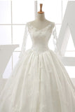 2024 Long Sleeves Wedding Dresses V Neck With Applique Organza Cathedral PTSRQCQ1