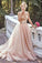 Modest Lace Blush Pink Spaghetti straps Tulle Beading Sweetheart Long Prom Dresses