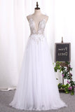 2024 Spaghetti Straps Wedding Dresses A Line Tulle With Beads PYX9K1FG