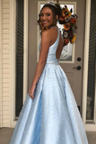 Open Back Floor Length Prom Dress With Pearls A Line Sleeveless Formal STKP74AHYZK