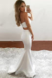 Ivory Mermaid Sweetheart Satin Two Pieces Slit Floor-length Draped Prom Dresses