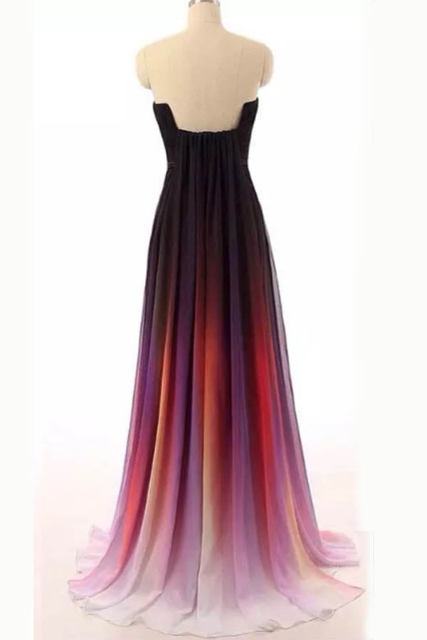 Ombre A Line Sweep Train Strapless Sleeveless Mid Back Prom Dresses