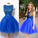 Royal Blue Short Tulle Sleeveless Prom Dress A-line Prom Dresses prom dress for girls