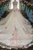 2024 Gorgeous Foral Wedding Dresses Lace Up Strapless With Handmade Flowers PP2MBT9E