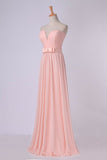 2024 Sweetheart A Line Prom Dress With Sash Pick Up Long PANGNZBR