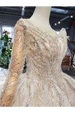 Ball Gown Wedding Dresses Scoop Long Sleeves Top Quality Appliques PXYG788A