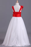 2024 Bicolor Straps A-Line Chiffon & Tulle Flower Girl Dresses With P8RNESYZ