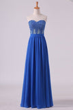 2024 Sweetheart A Line Prom Dresses Chiffon With Applique And Beads PANDG6FD