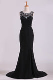 2024 Black Prom Dresses Scoop Neckline Mermaid Chiffon With Beads And P5R5NKNH