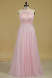 2024 Bridesmaid Dresses Scoop Open Back Tulle With Embroidery And PAZNR2PT
