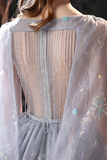 A-Line V-Neck Backless Grey Long Prom Dress With shawl
